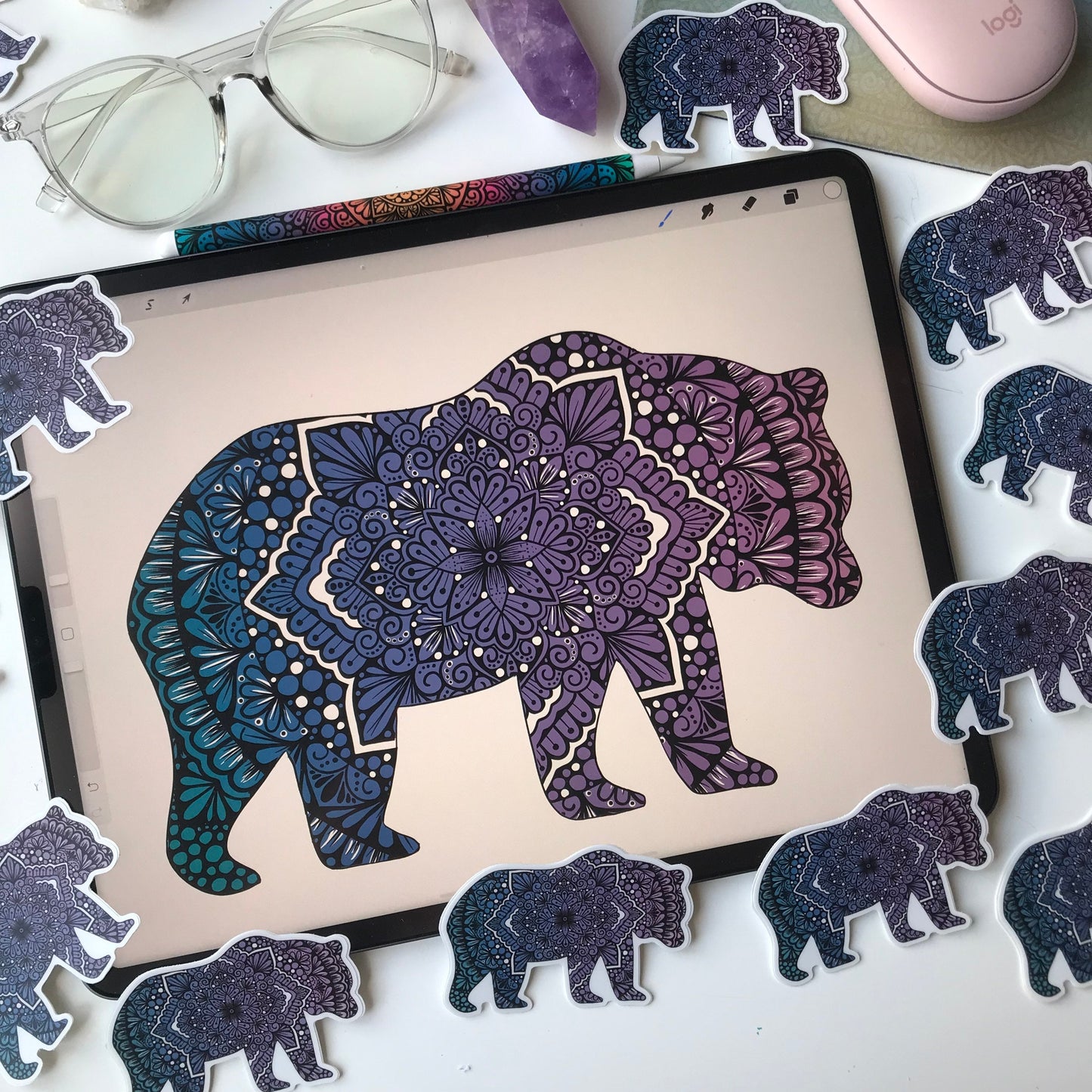 Mandala bear stickers