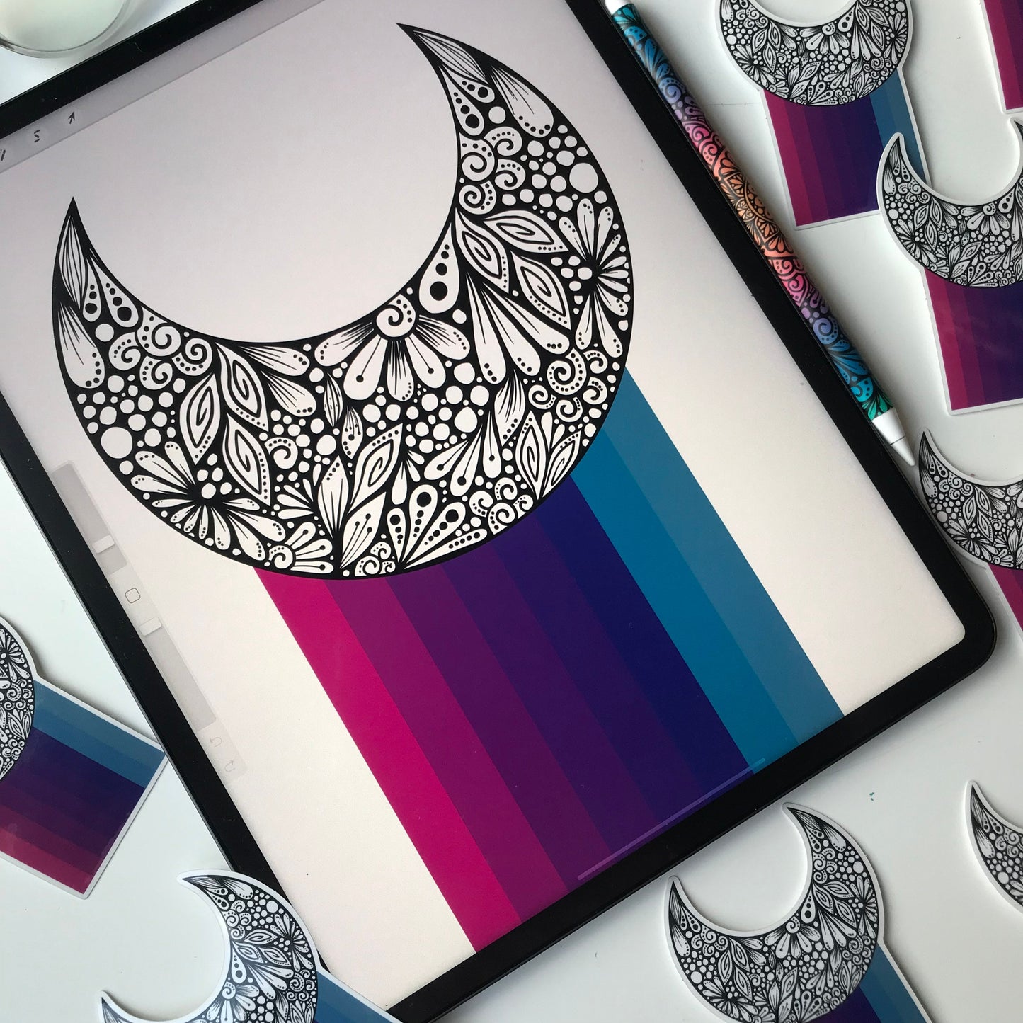 Zentangle moon stickers