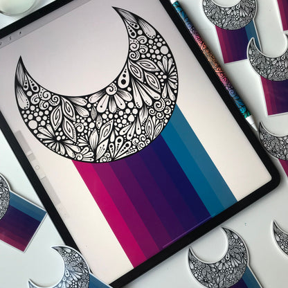 Zentangle moon stickers