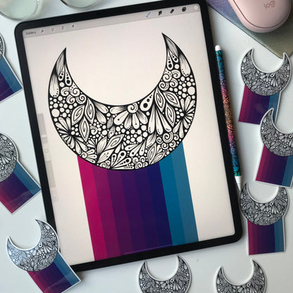 Zentangle moon stickers