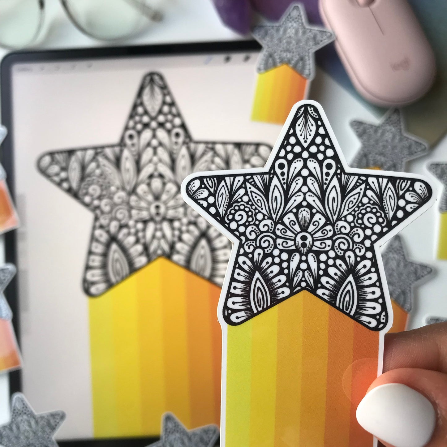 Zentangle star waterproof stickers