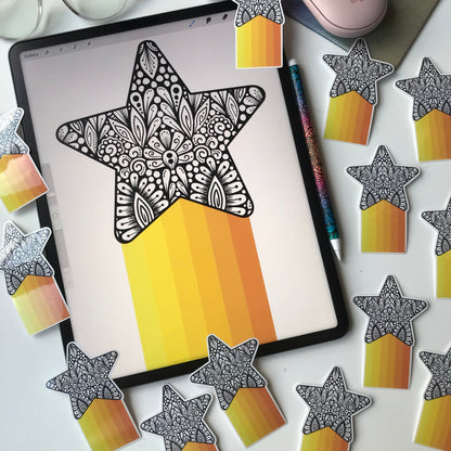 Zentangle star waterproof stickers