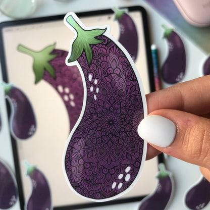 Eggplant mandala waterproof stickers