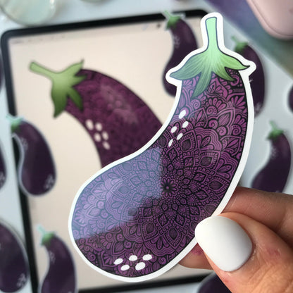Eggplant mandala waterproof stickers