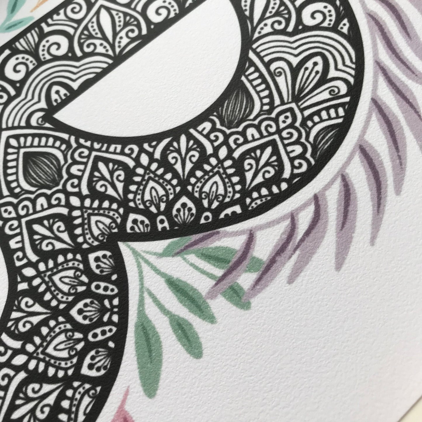 Mandala B letter with plant doodle