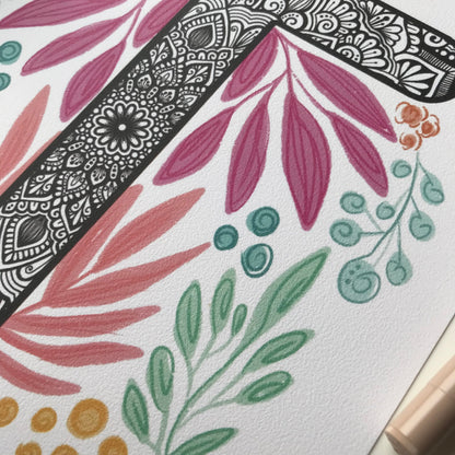 Mandala T with plant doodle