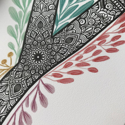 Mandala Y letter with plant doodle