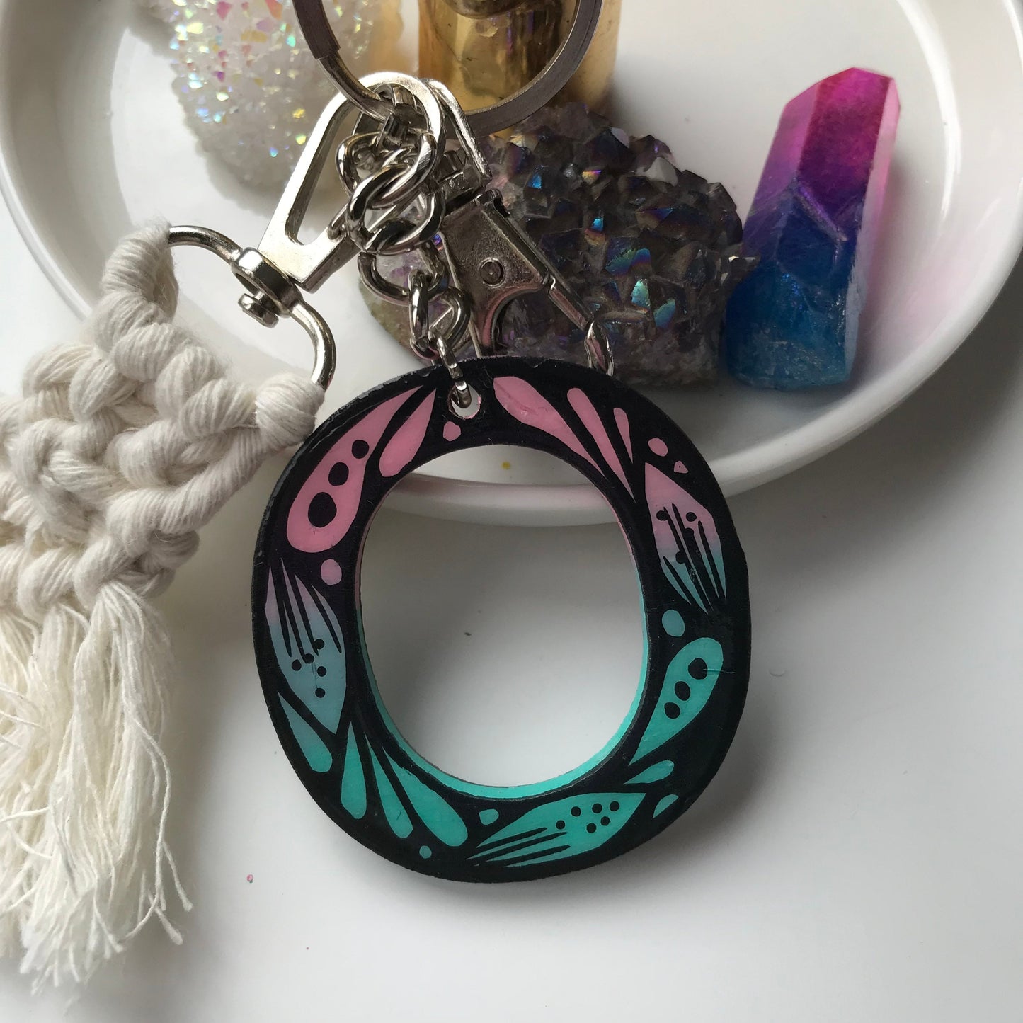zentangle O letter wooden keychain