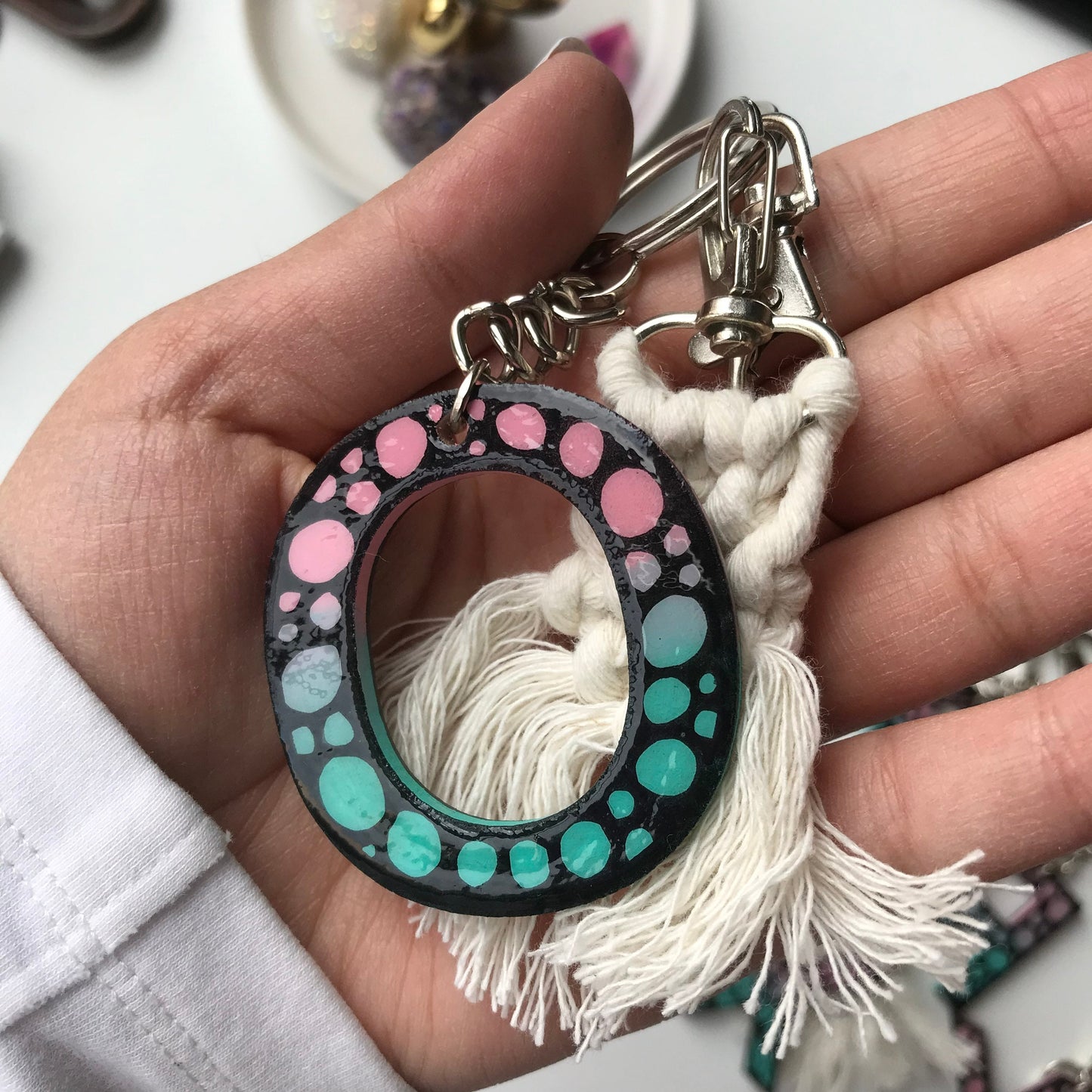 zentangle O letter wooden keychain