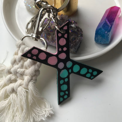 Zentangle X wooden letter keychain