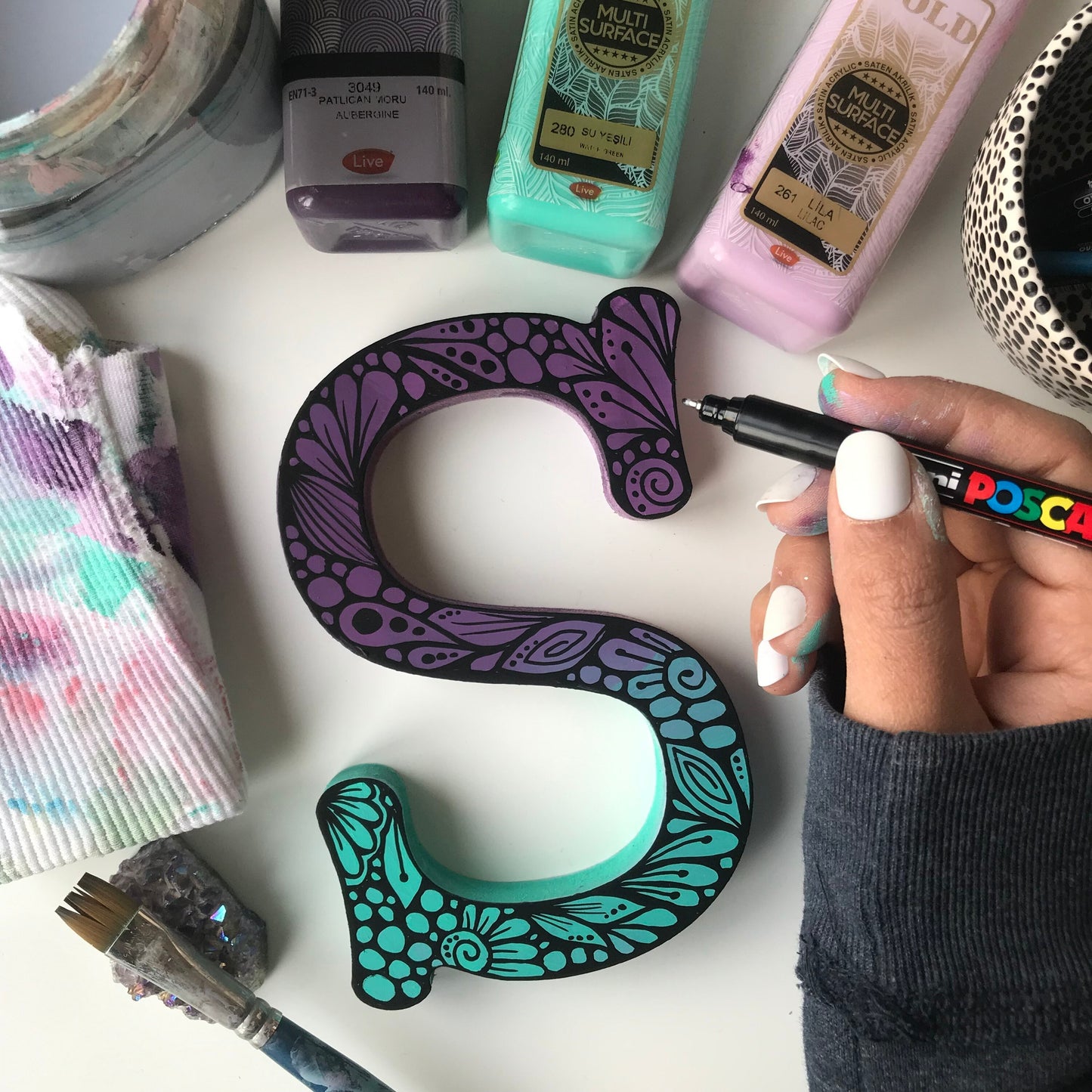 Custom  zentangle wooden letter