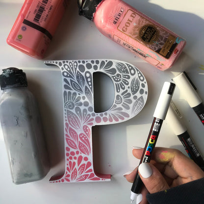 Custom  zentangle wooden letter
