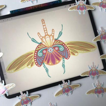 Cute folk bug illustration sticker