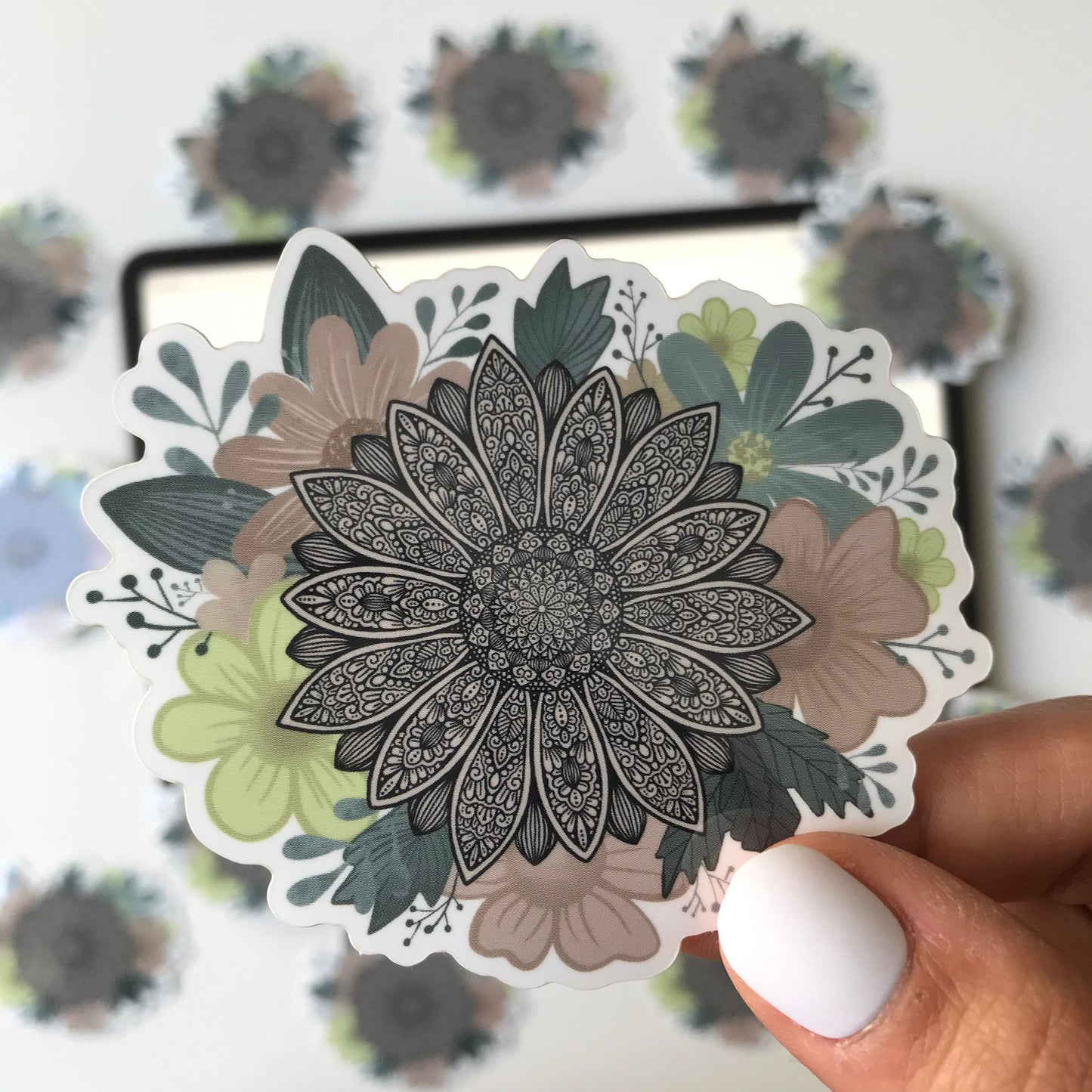 Floral mandala waterproof sticker
