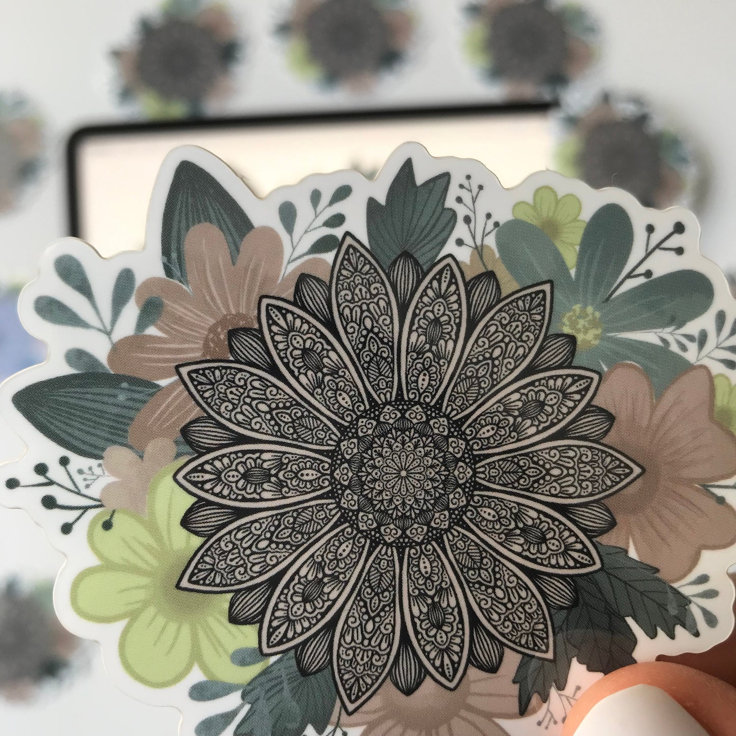 Floral mandala waterproof sticker