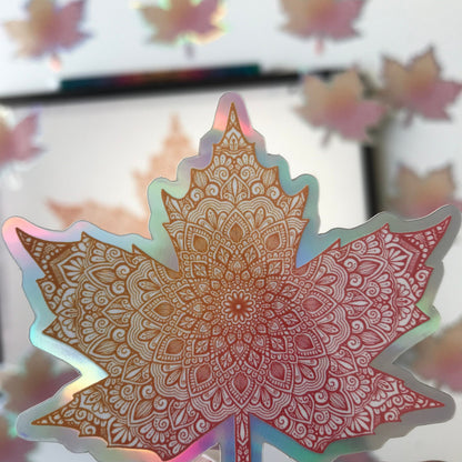 Mandala Maple leaf holographic sticker