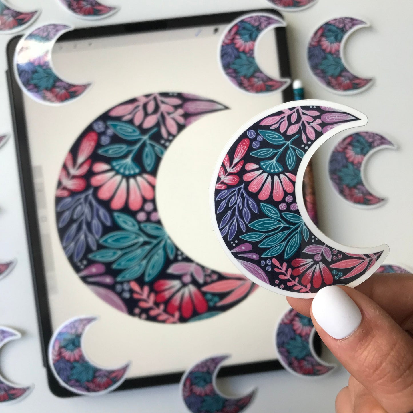 Navy plant moon sticker