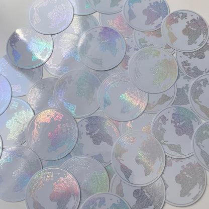 Holographic white mandala world map sticker