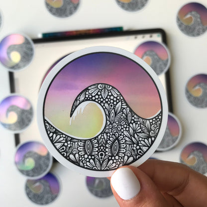 Zentangle wave holographic sticker