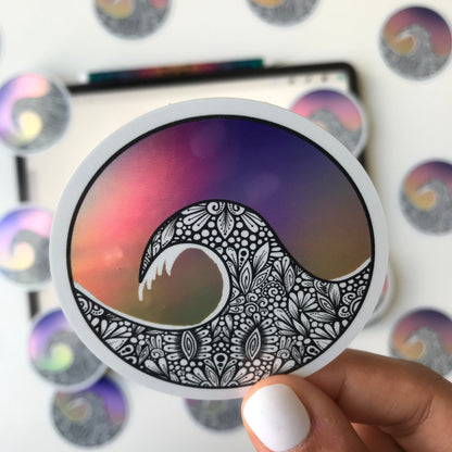 Zentangle wave holographic sticker