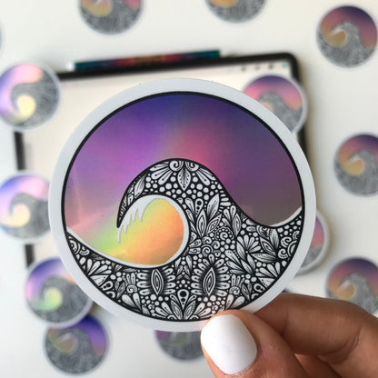 Zentangle wave holographic sticker
