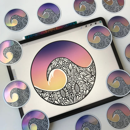Zentangle wave holographic sticker