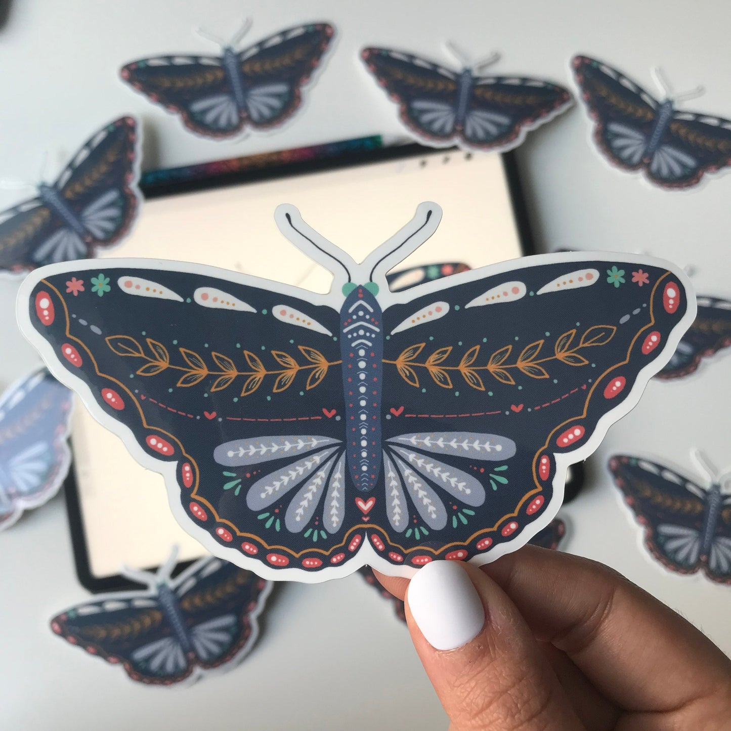 Blue moth waterproof sticker