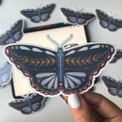 Blue moth waterproof sticker