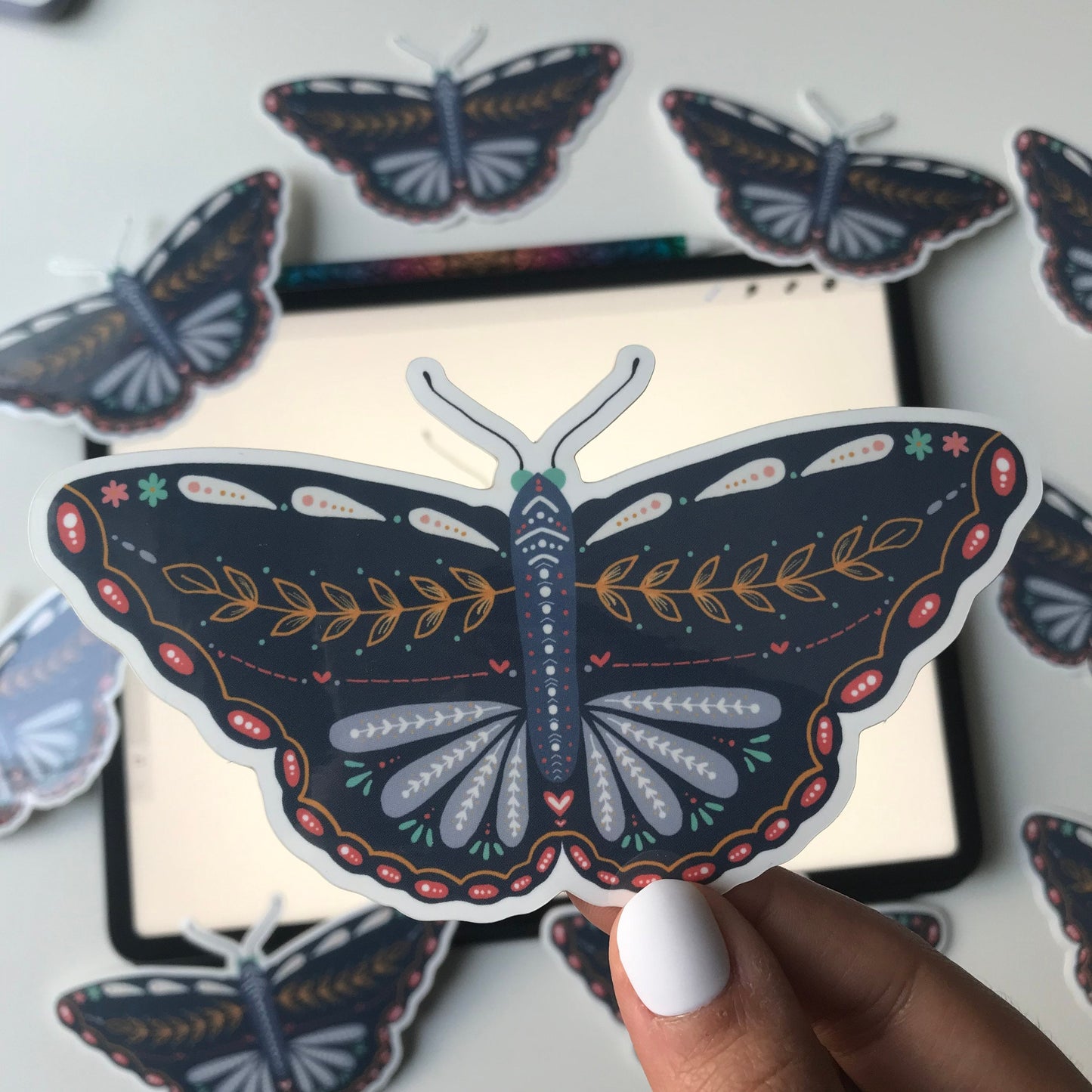 Blue moth waterproof sticker
