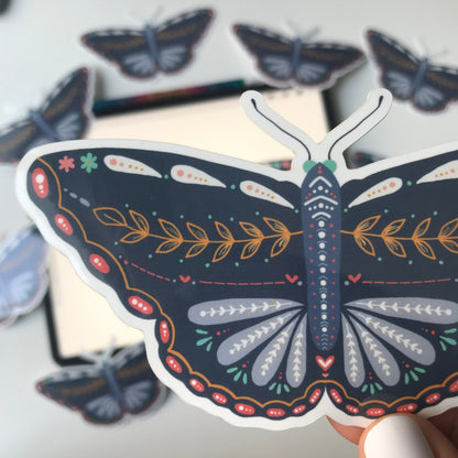 Blue moth waterproof sticker