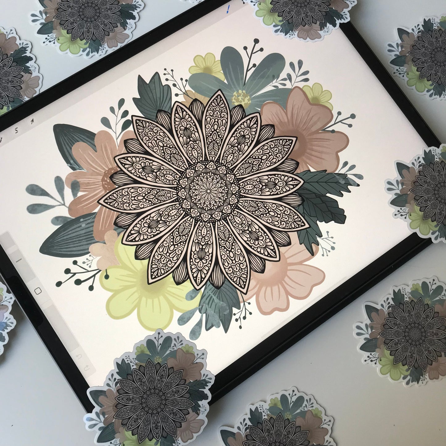 Floral mandala waterproof sticker
