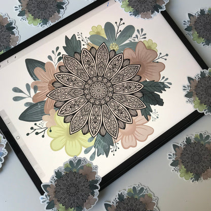 Floral mandala waterproof sticker