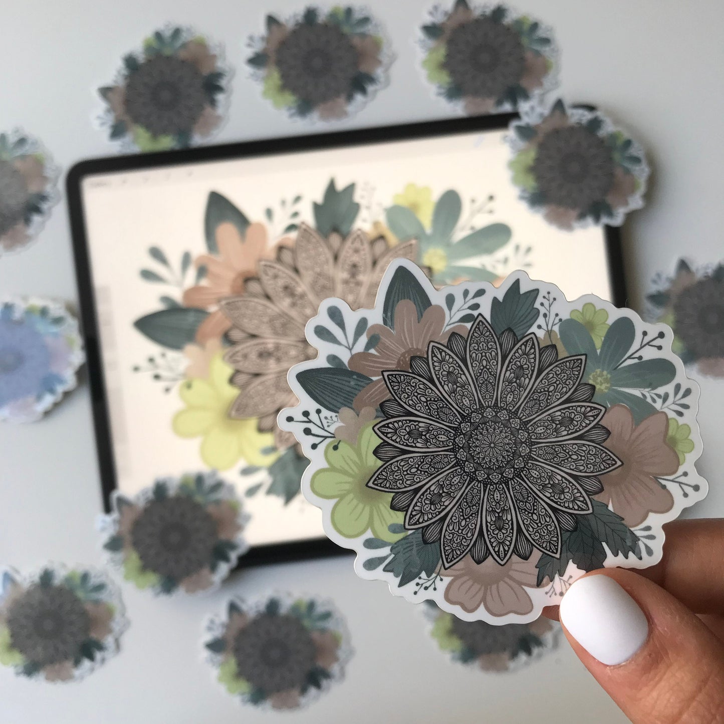 Floral mandala waterproof sticker