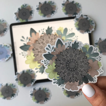Floral mandala waterproof sticker