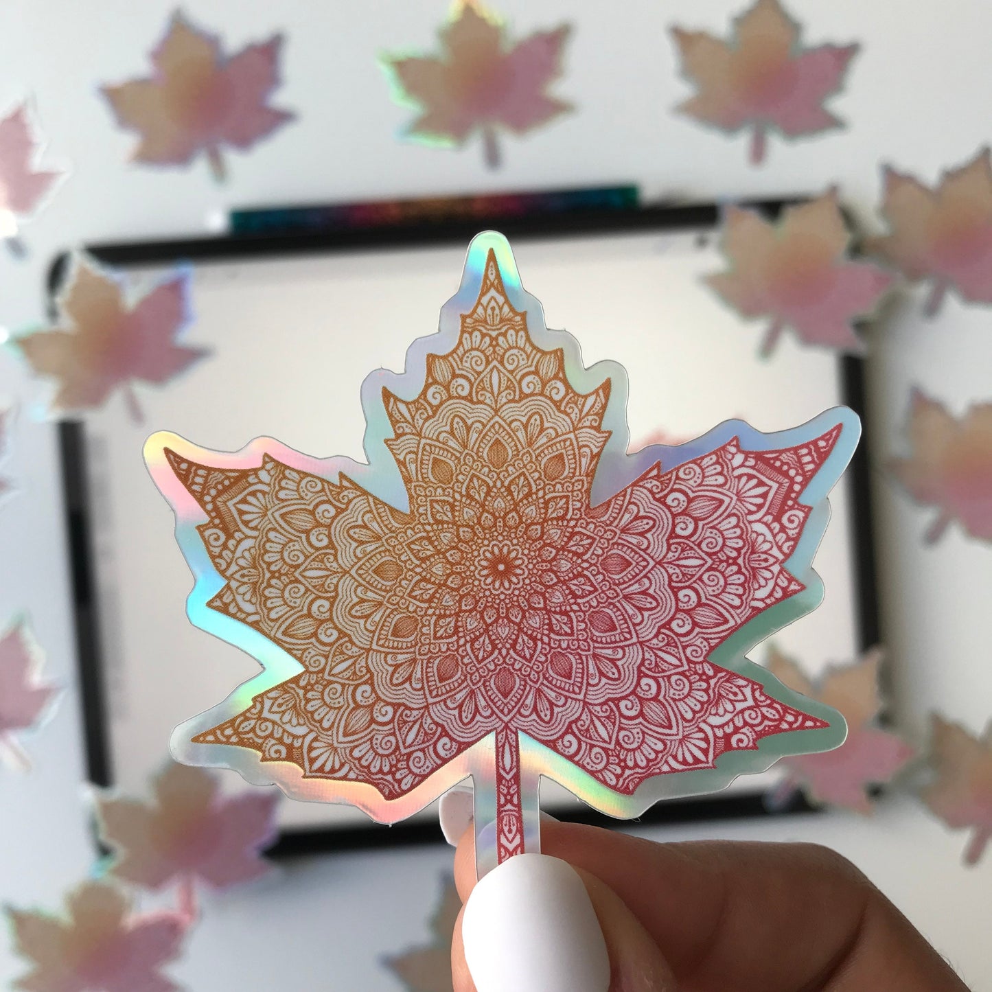 Mandala Maple leaf holographic sticker