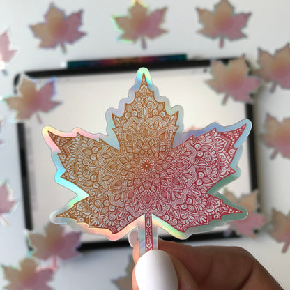 Mandala Maple leaf holographic sticker