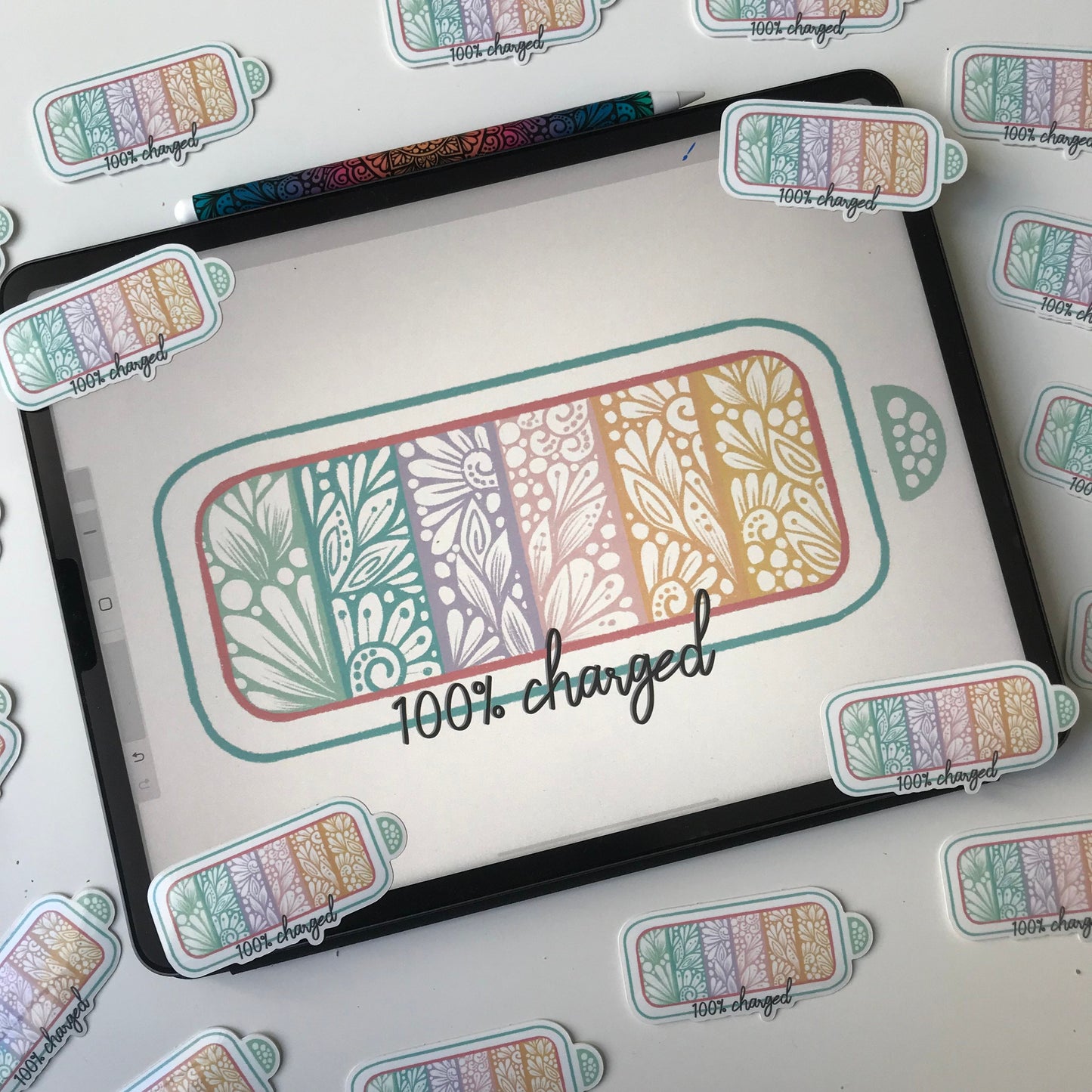 100% charged zentangle waterproof sticker