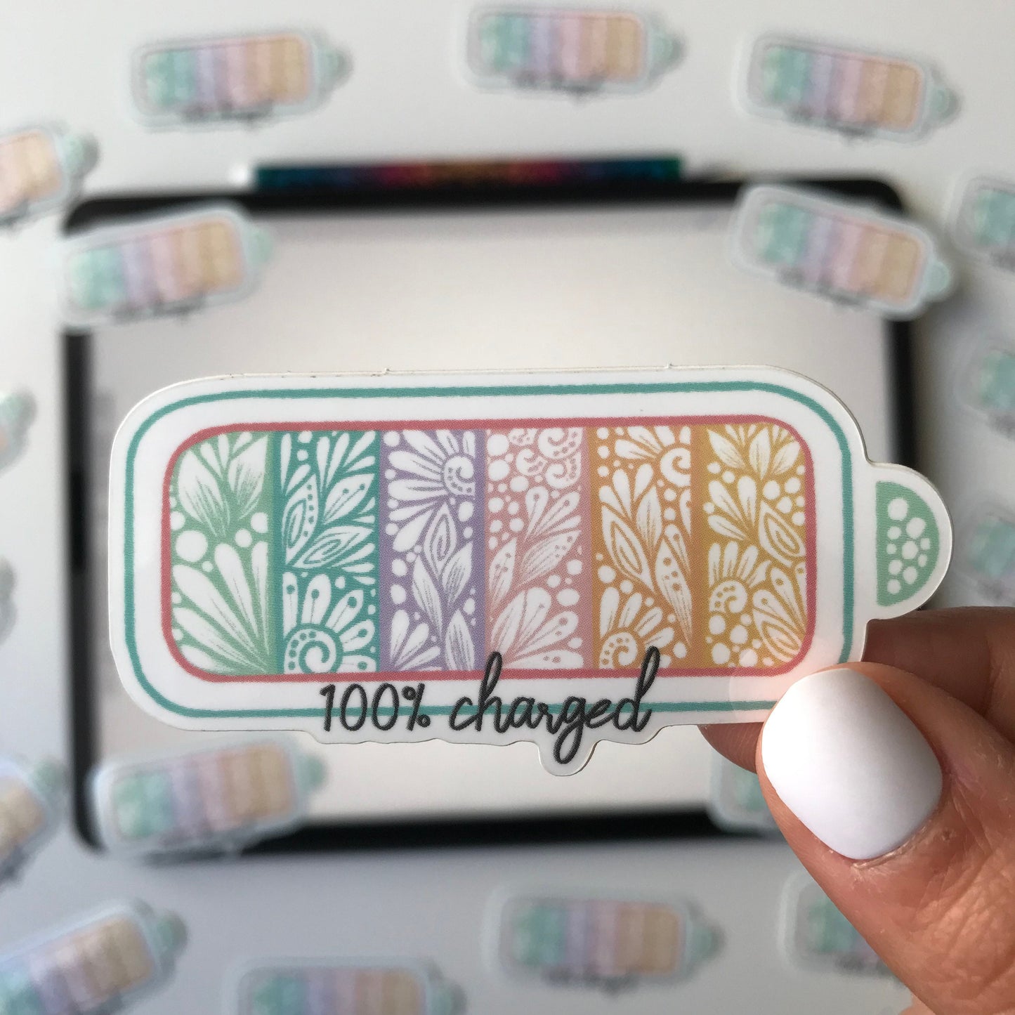 100% charged zentangle waterproof sticker