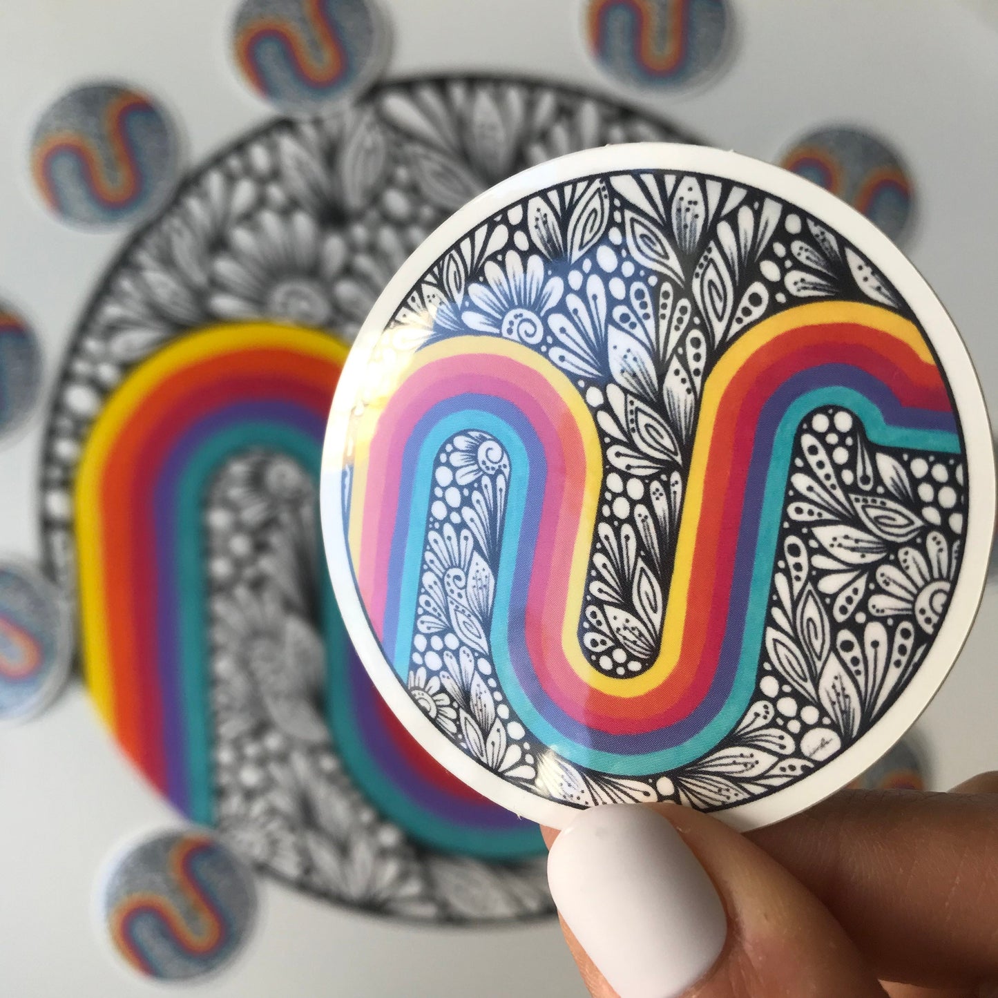 Abstract rainbow with zenatngle waterproof sticker
