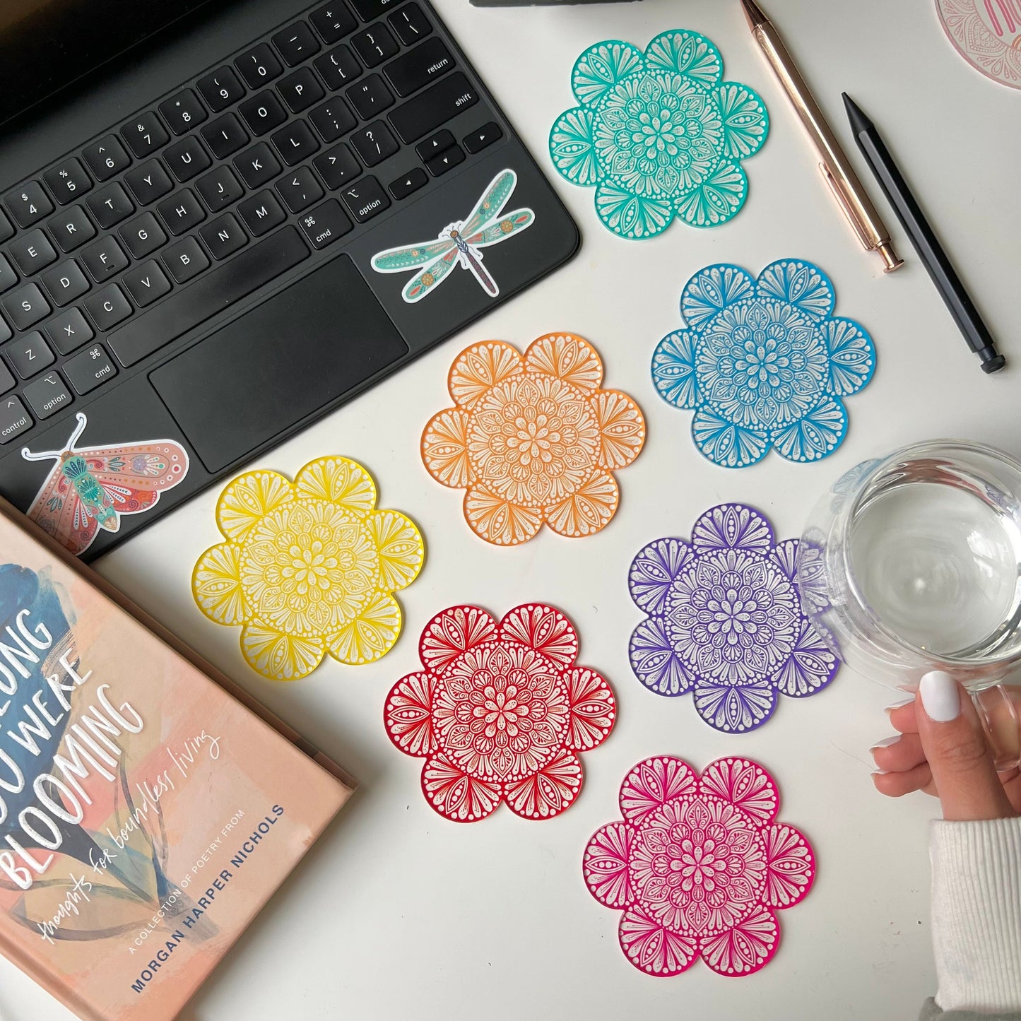 Mandala rainbow acrylic coaster