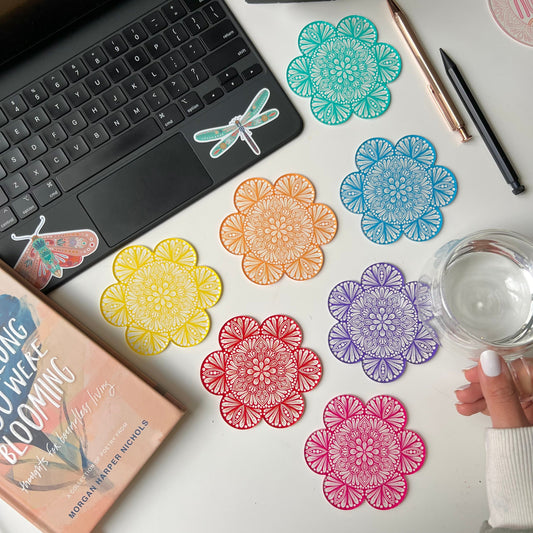 Mandala rainbow acrylic coaster