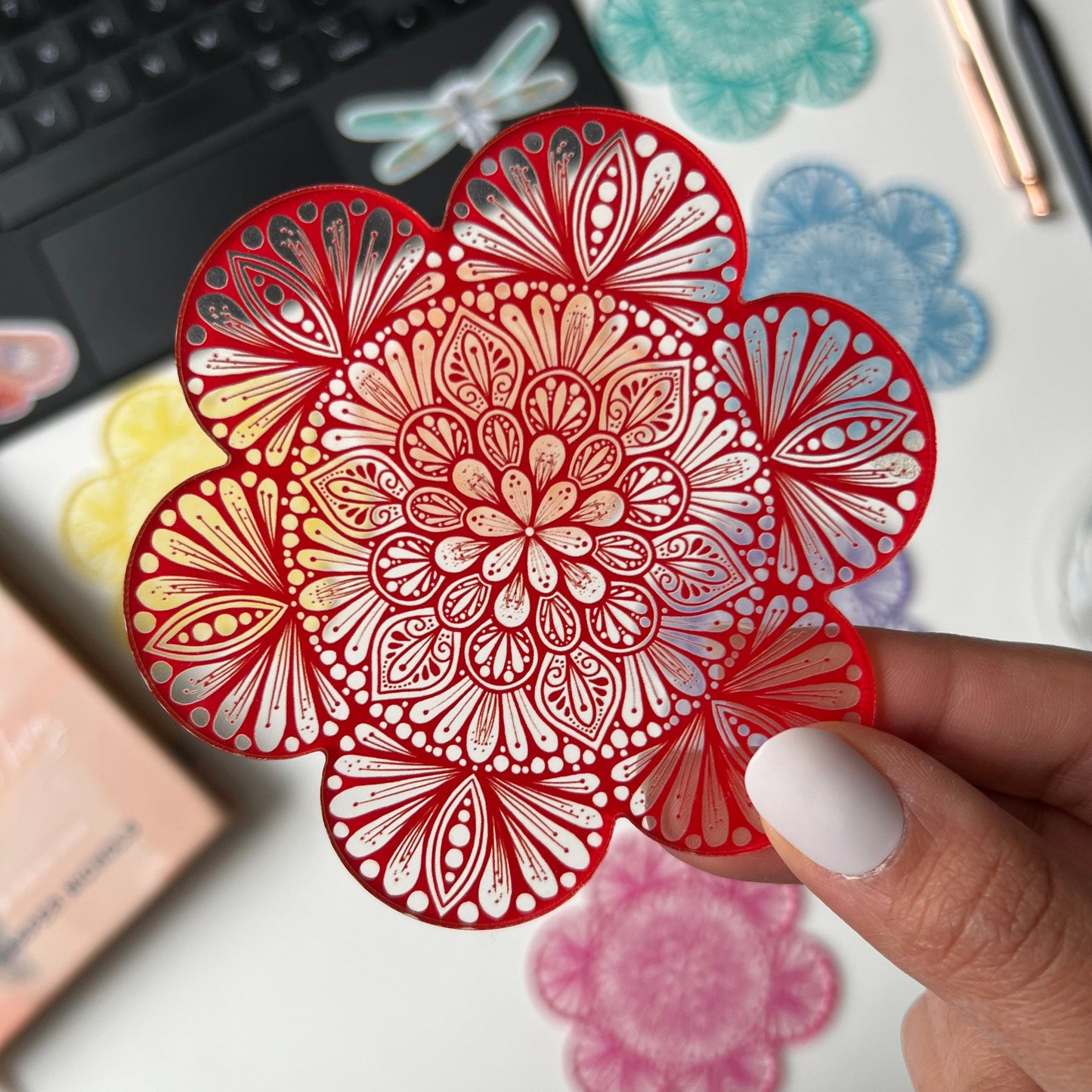 Mandala rainbow acrylic coaster