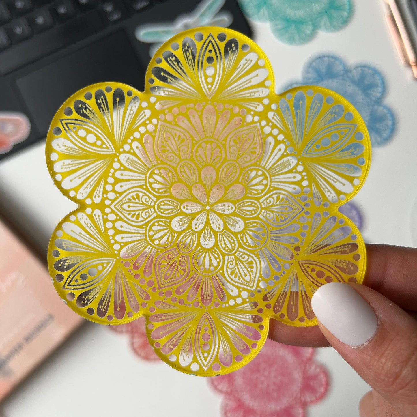 Mandala rainbow acrylic coaster