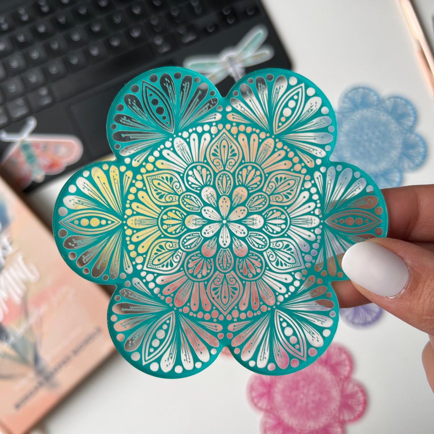 Mandala rainbow acrylic coaster