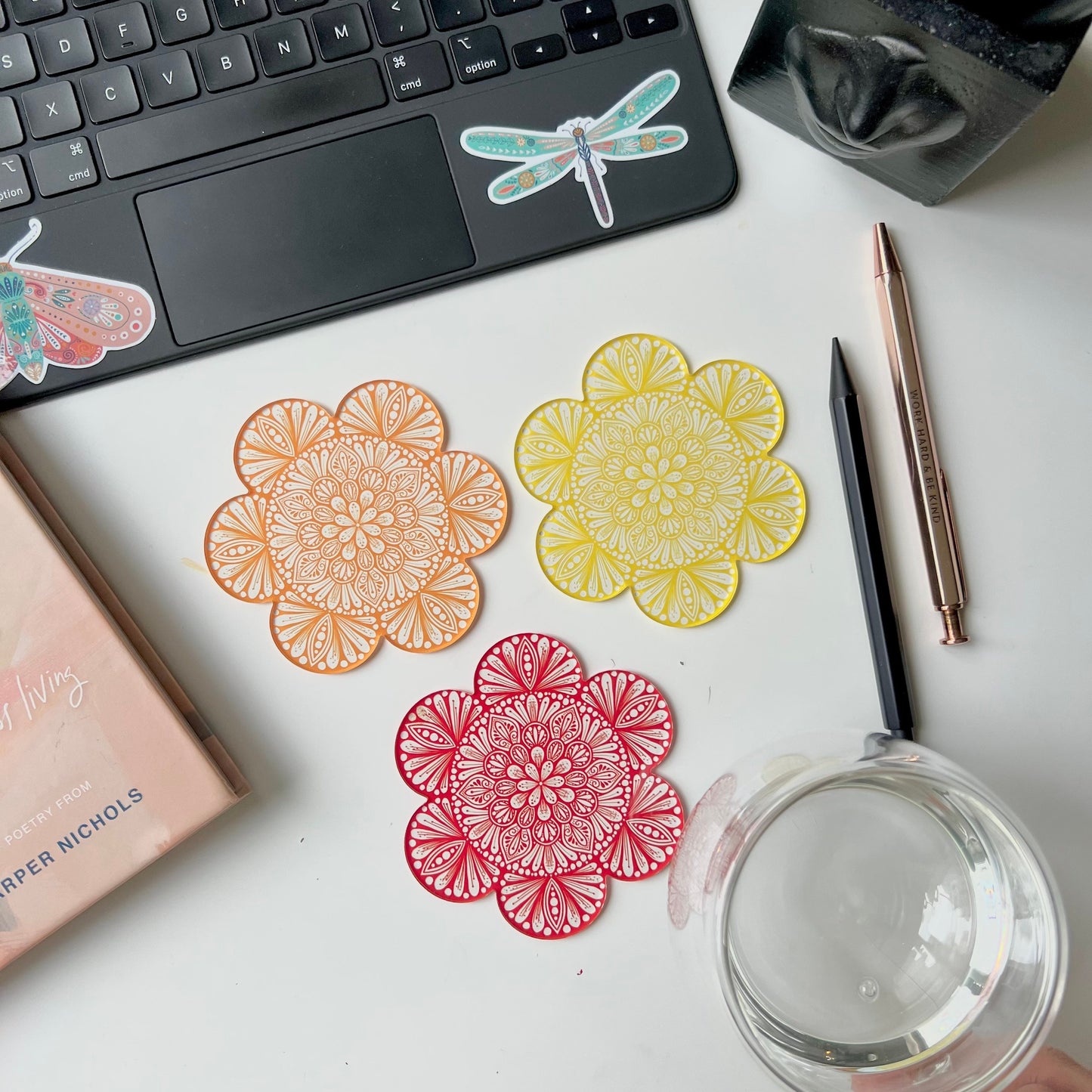 Mandala coaster set of 3 (color customizable)