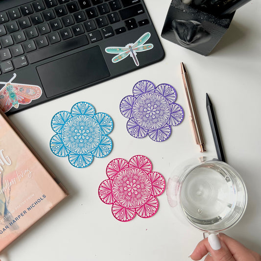 Mandala coaster set of 3 (color customizable)