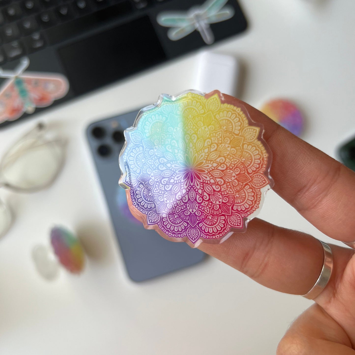 Rainbow mandala phone grip