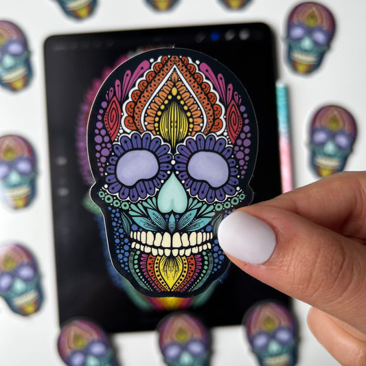 Rainbow zentangle skull sticker
