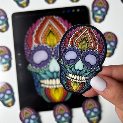 Rainbow zentangle skull sticker
