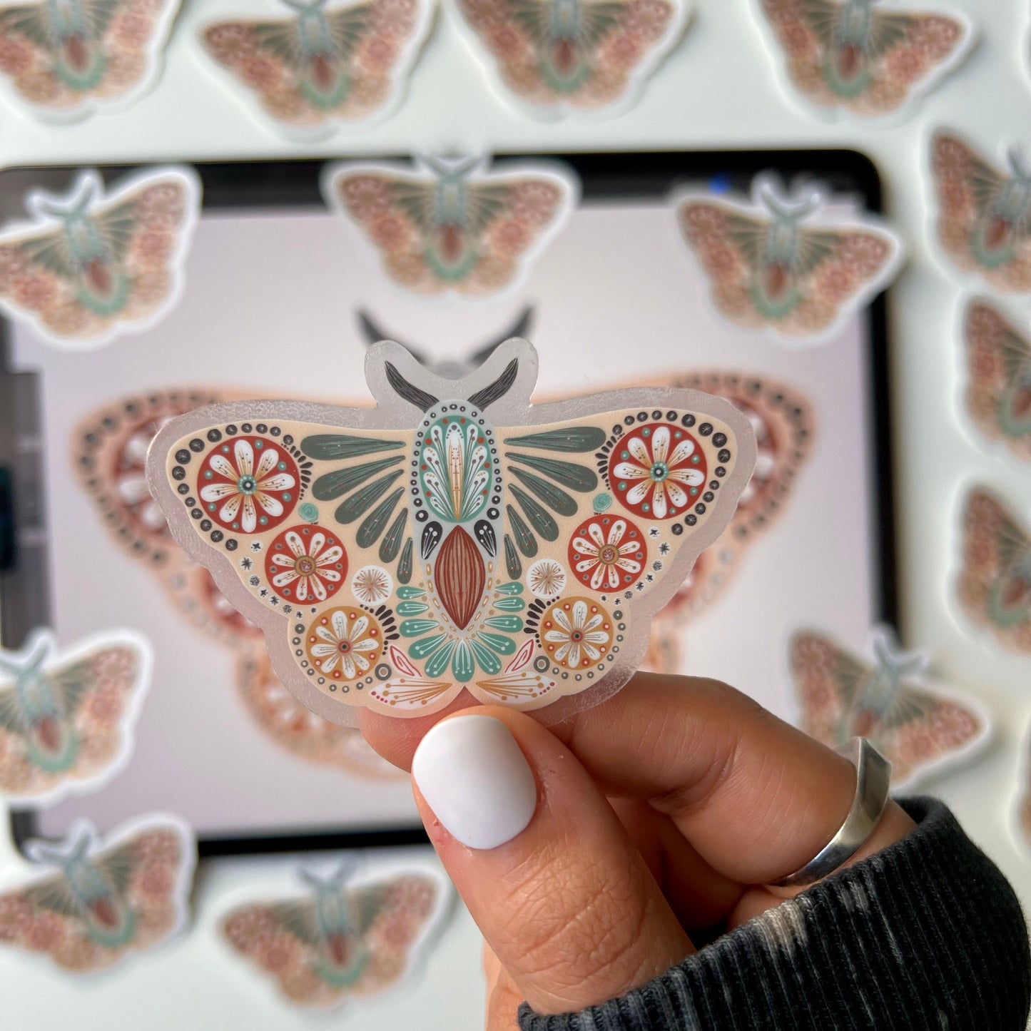 Natural folk moth transparent stickers